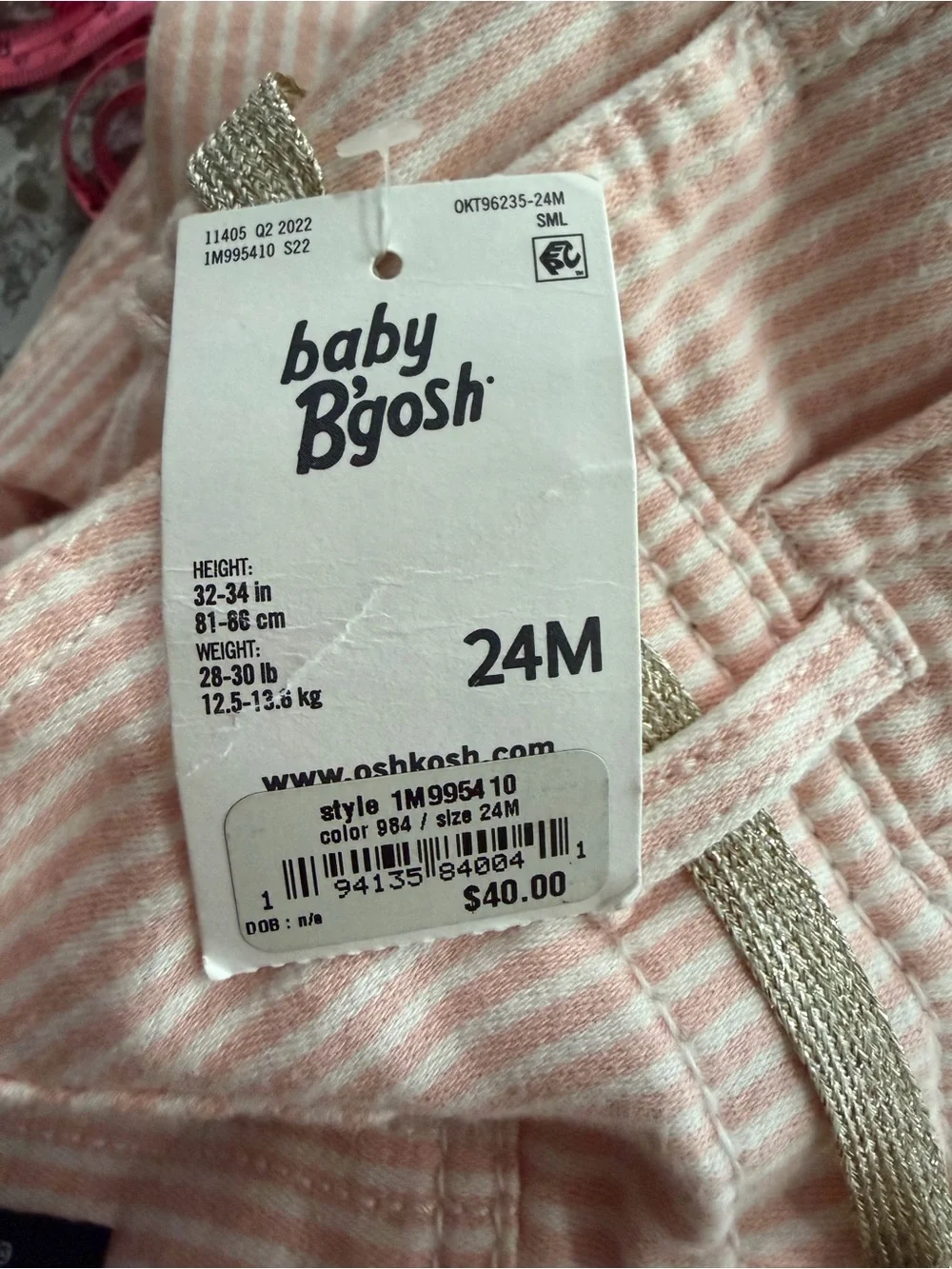 NWT Oshkosh Baby B’gosh Knit Denim Hickory Stripe Overalls - Pink